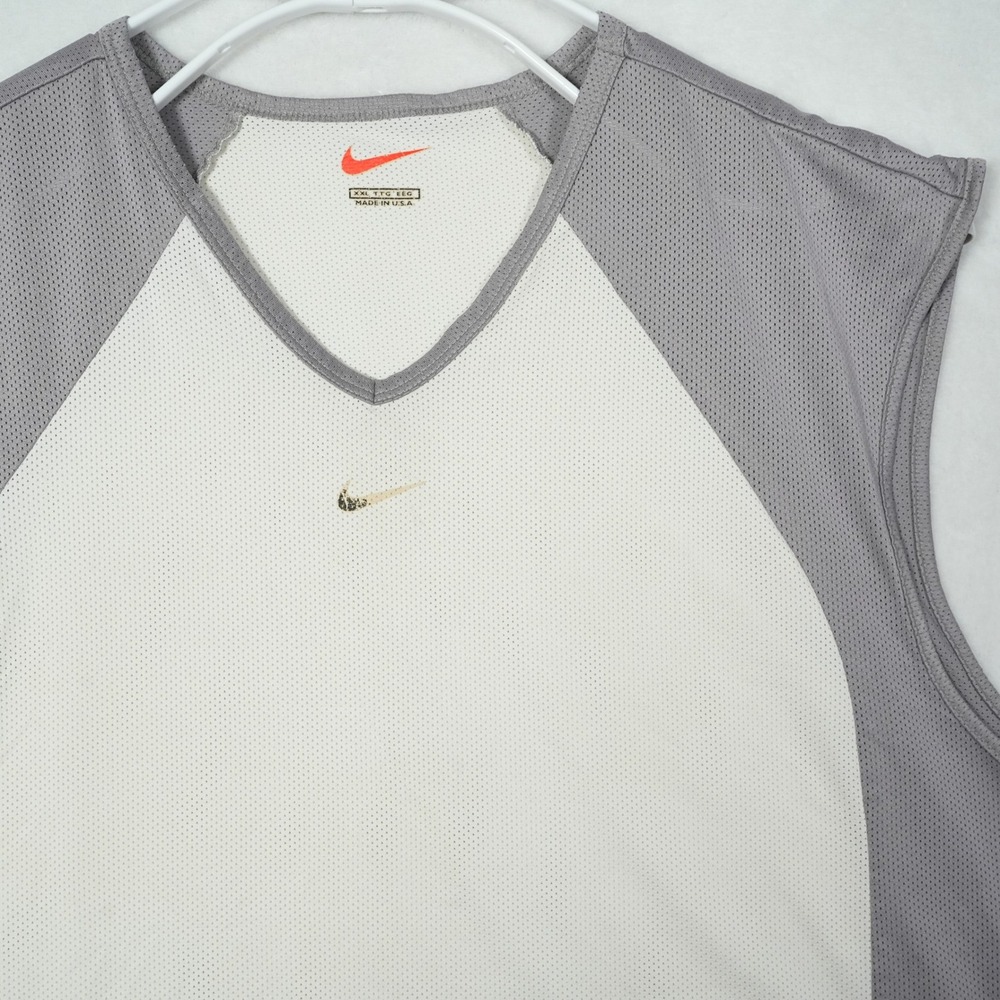Y2K Nike Sleeveless Mesh Training Jersey Mens XXL White Grey V-Neck Made in USA